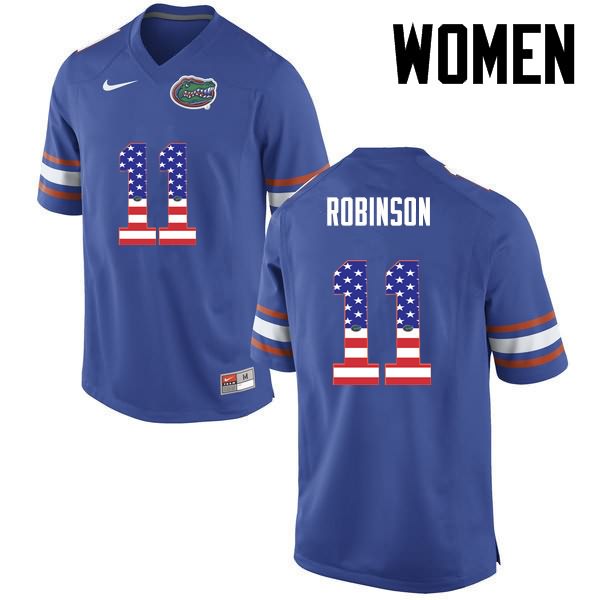 NCAA Florida Gators Demarcus Robinson Women's #11 USA Flag Fashion Nike Blue Stitched Authentic College Football Jersey YKW7864XD